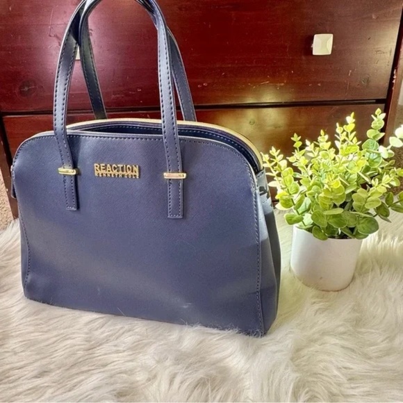 Reaction Kenneth Cole Arbol Dome Navy Blue Structured Satchel Handbag - Picture 1 of 16